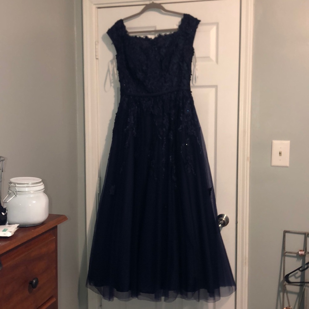 Navy Blue Off The Shoulder Ball Gown Prom Dress